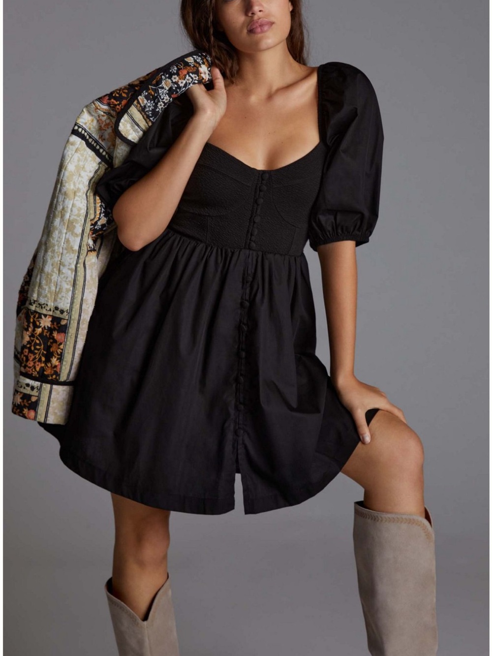 Anthropologie Maeve Puff-Sleeve Sweetheart Mini Dress